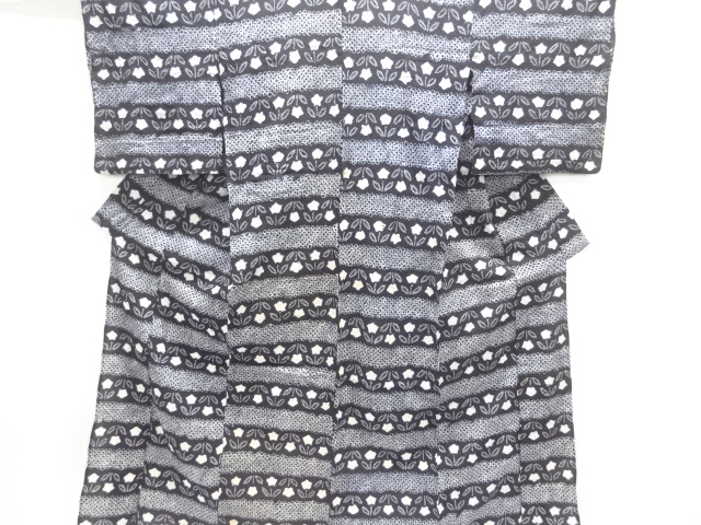 アンティーク　有松鳴海本絞り　横段に花模様着物